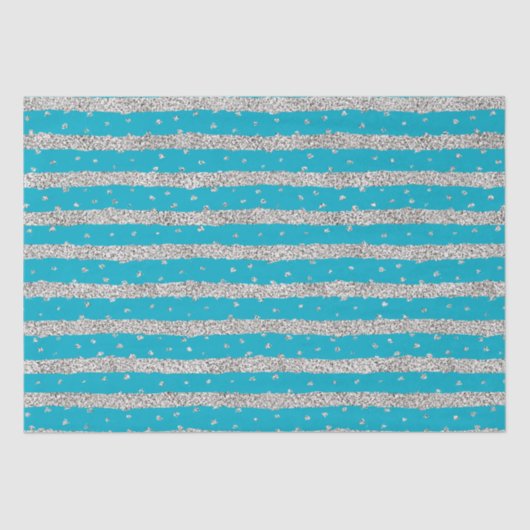 Aqua Blue Silver Funkelnd Confetti Streifen Seidenpapier (Vorderseite)