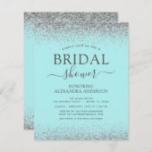Aqua Blue Silver Glitzer Bridal Dusche Einladung (Vorne/Hinten)