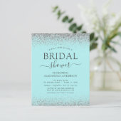 Aqua Blue Silver Glitzer Bridal Dusche Einladung (Stehend Vorderseite)