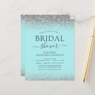 Aqua Blue Silver Glitzer Bridal Dusche Einladung