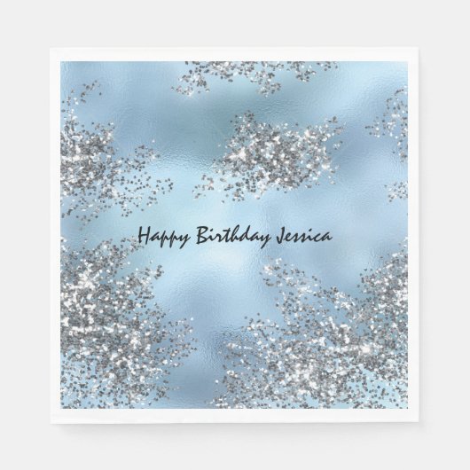 Aqua Blue Silver Glitzer Serviette (Vorderseite)