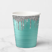 Aqua Blue Silver Glitzer und Sparkle Monogram Pappbecher (Rückseite)
