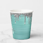 Aqua Blue Silver Glitzer und Sparkle Monogram Pappbecher (Links)