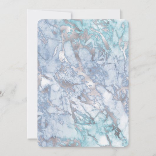 Aqua Blue Silver Marble Wedding Einladung (Rückseite)