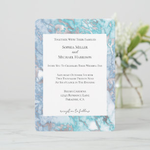 Aqua Blue Silver Marble Wedding Einladung