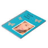 Aqua Blue Silver Sparkle Butterfets Ihr Foto Notizblock (Linke Seite)