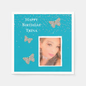 Aqua Blue Silver Sparkle Butterfets Ihr Foto Serviette (Vorderseite)