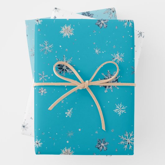 Aqua Blue Silver White Christmas Snowflakes Geschenkpapier Set (Beispiel)