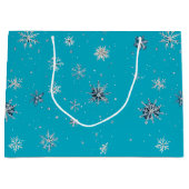 Aqua Blue Silver White Christmas Snowflakes Große Geschenktüte (Vorderseite)