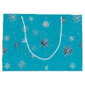 Aqua Blue Silver White Christmas Snowflakes Große Geschenktüte (Rückseite)