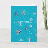 Aqua Blue Silver White Christmas Snowflakes Karte (Vorderseite)