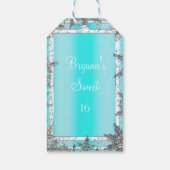 Aqua Blue & Silver Winter Schneeflocken Elegantes Geschenkanhänger (Rückseite)