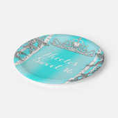 Aqua Blue & Silver Winter Wonderland Schneeflocken Pappteller (Schrägansicht)