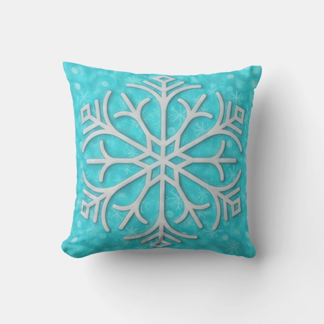Aqua Blue Snowflake Art Winter Holiday Pillow Kissen (Vorderseite)