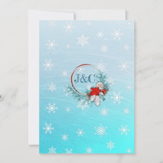 Aqua Blue Snowflake Weihnachten Einladungen Hochze (Rückseite)