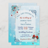 Aqua Blue Snowflake Weihnachten Einladungen Hochze (Vorne/Hinten)