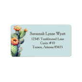 Aqua Blue Southwest Floral Cactus Desert Theme Adressaufkleber (Vorne)