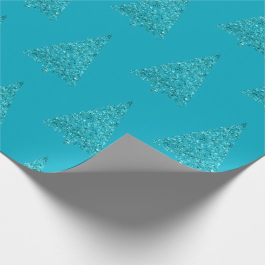 Aqua Blue Sparkle Christmas Tree Geschenkpapier (Ecke)