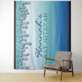 Aqua Blue Sparkle Drippy Tropfen Bat Mitzvah Hinte Wandteppich (Beispiel)