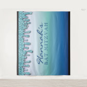Aqua Blue Sparkle Drippy Tropfen Bat Mitzvah Hinte Wandteppich (Vorderseite)