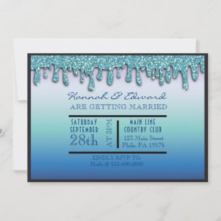 Aqua Blue Sparkle Drippy Tropfen Wedding Party Einladung