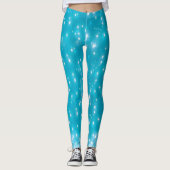 Aqua Blue Sparkle Imitats Glitzer Leggings (Vorderseite)