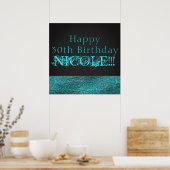 Aqua Blue Sparkle Modern Glam Sequins Party Banner Poster (Küche)