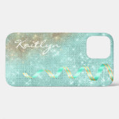 Aqua Blue Sparkle Ribbon Glam Case-Mate iPhone Hülle (Rückseite (Horizontal))