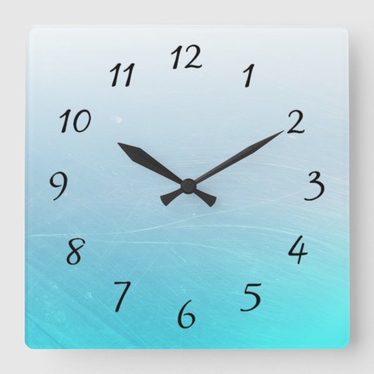 Aqua Blue Square Clock Quadratische Wanduhr (Vorderseite)