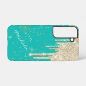 Aqua Blue Star Sparkle Silver Glitzer Tropfen Samsung Galaxy Hülle (Rückseite (Horizontal))