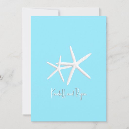 Aqua Blue Starfish Beach Hochzeitseinladungen Einladung (Vorderseite)