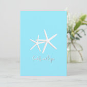 Aqua Blue Starfish Beach Hochzeitseinladungen Einladung (Stehend Vorderseite)