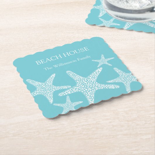 Aqua Blue Starfish Coastal Beach House Family Untersetzer (angewinkelt)