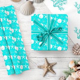 Aqua Blue Starfish Küste Weihnachten Geschenkpapier
