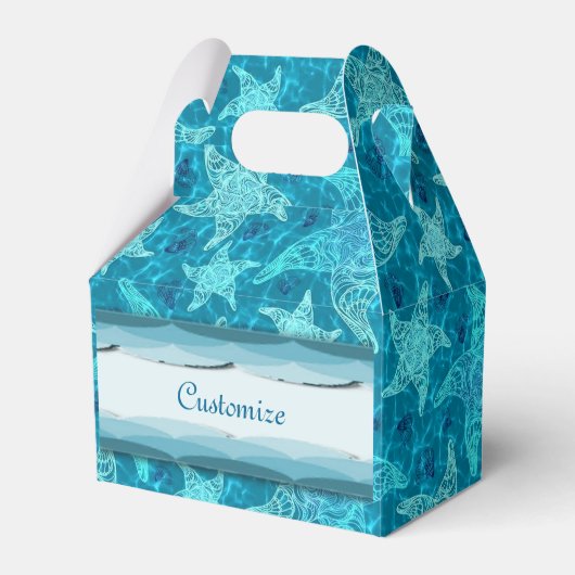 Aqua Blue Starfish Muster Gable Favor Box Geschenkschachtel (Vorderseite)
