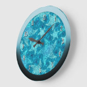 Aqua Blue Starfish Muster Rundwand Große Wanduhr (Winkel)