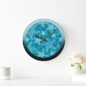 Aqua Blue Starfish Muster Rundwand Große Wanduhr (Zuhause)