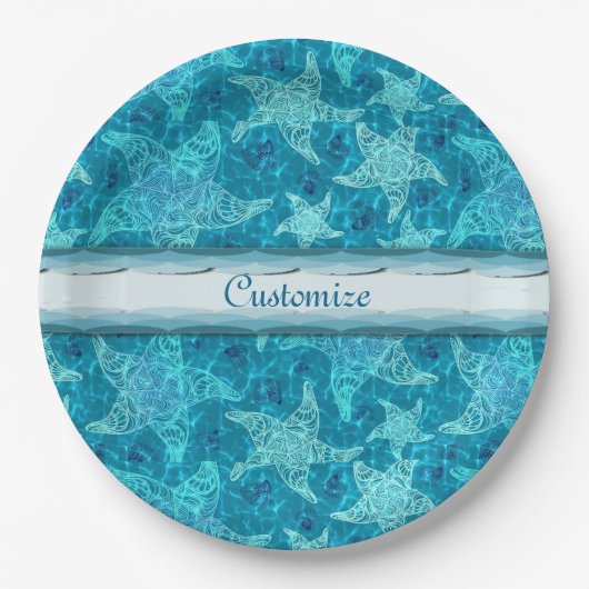 Aqua Blue Starfish Musterpapiere Teller (Vorderseite)