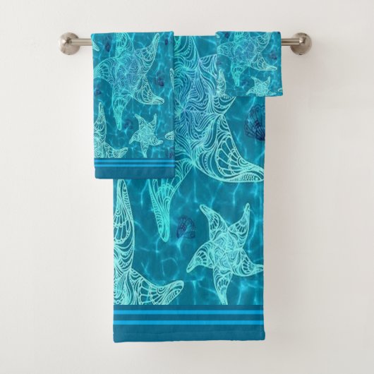 Aqua Blue Starfish Pattern Badhandtuch Set (Insitu)