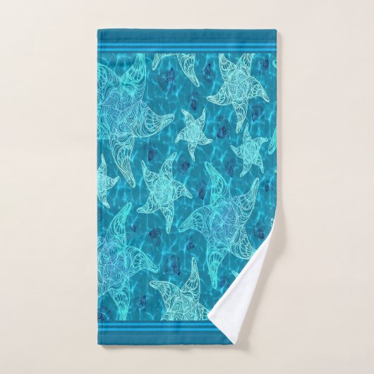 Aqua Blue Starfish Pattern Badhandtuch Set (Handtuch)