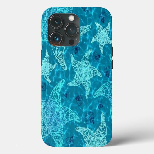 Aqua Blue Starfish Pattern Case-Mate iPhone Hülle (Rückseite)