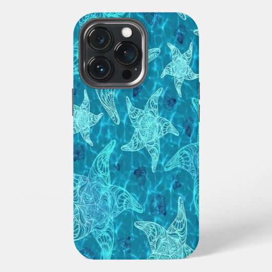Aqua Blue Starfish Pattern iPhone Hülle (Hinten)