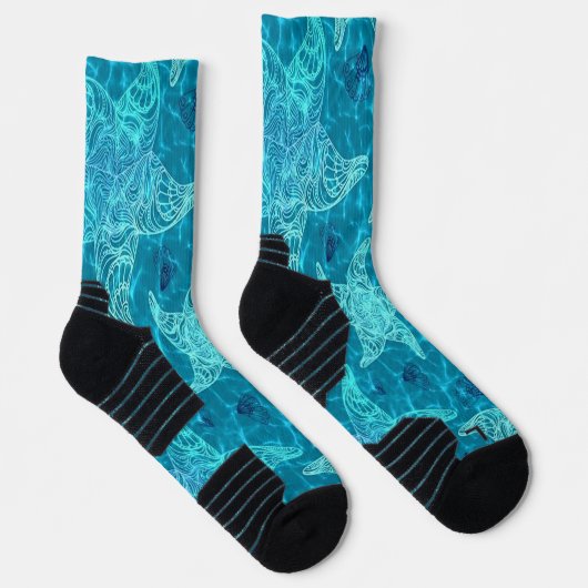 Aqua Blue Starfish Pattern Socken (Rechts)