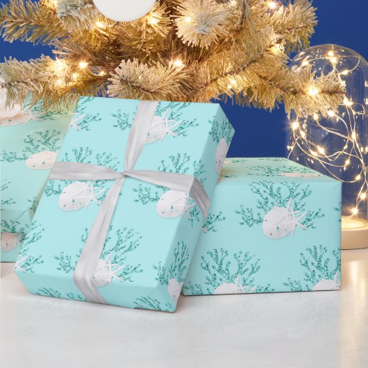 Aqua Blue Starfish Sand Dollar Geschenkpapier (Feiertage)
