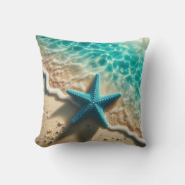 Aqua Blue Starfish Seashell Tropical Beach Kissen
