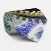 Aqua, Blue Steampunk Print Krawatte, Gänge, Zahnrä Krawatte (Gerollt)