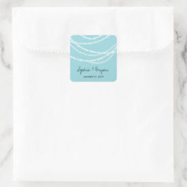 Aqua Blue Stilvolle Funkellichter Hochzeit Quadratischer Aufkleber