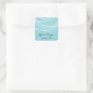 Aqua Blue Stilvolle Funkellichter Hochzeit Quadratischer Aufkleber