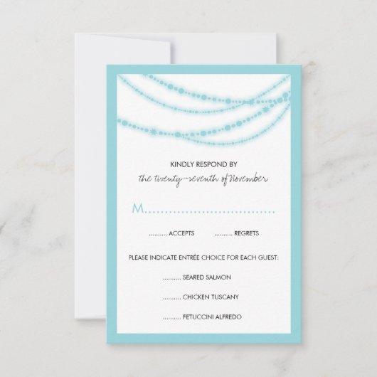 Aqua Blue Stilvolle Funkellichter Hochzeit RSVP Karte (Vorderseite)