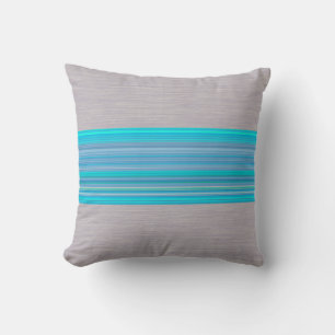 Aqua Blue Striping Muster auf Silbergrau Kissen